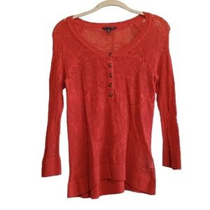 American Eagle Outfitters Red Open‎ Knit Crochet Henley Sweater Size S/P